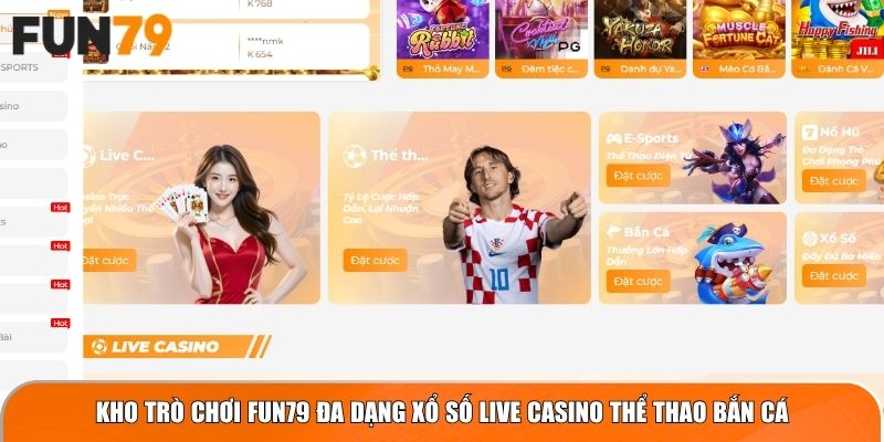 Kho trò chơi Fun79 đa dạng xổ số live casino thể thao bắn cá